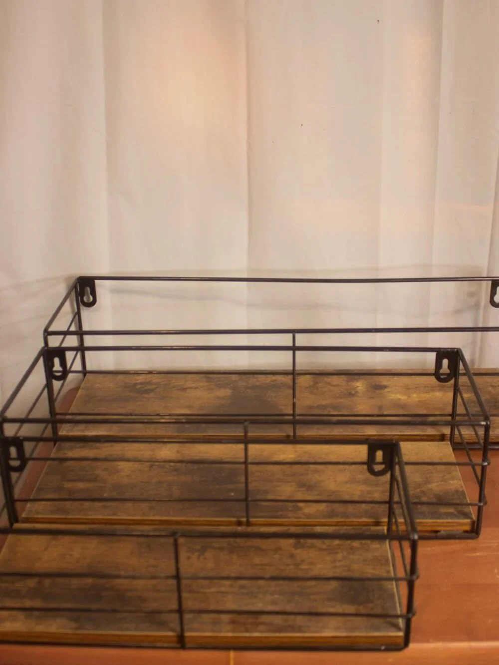 Set of 3 Industrial Metal Wall Shelves • Rustic Farmhouse Décor